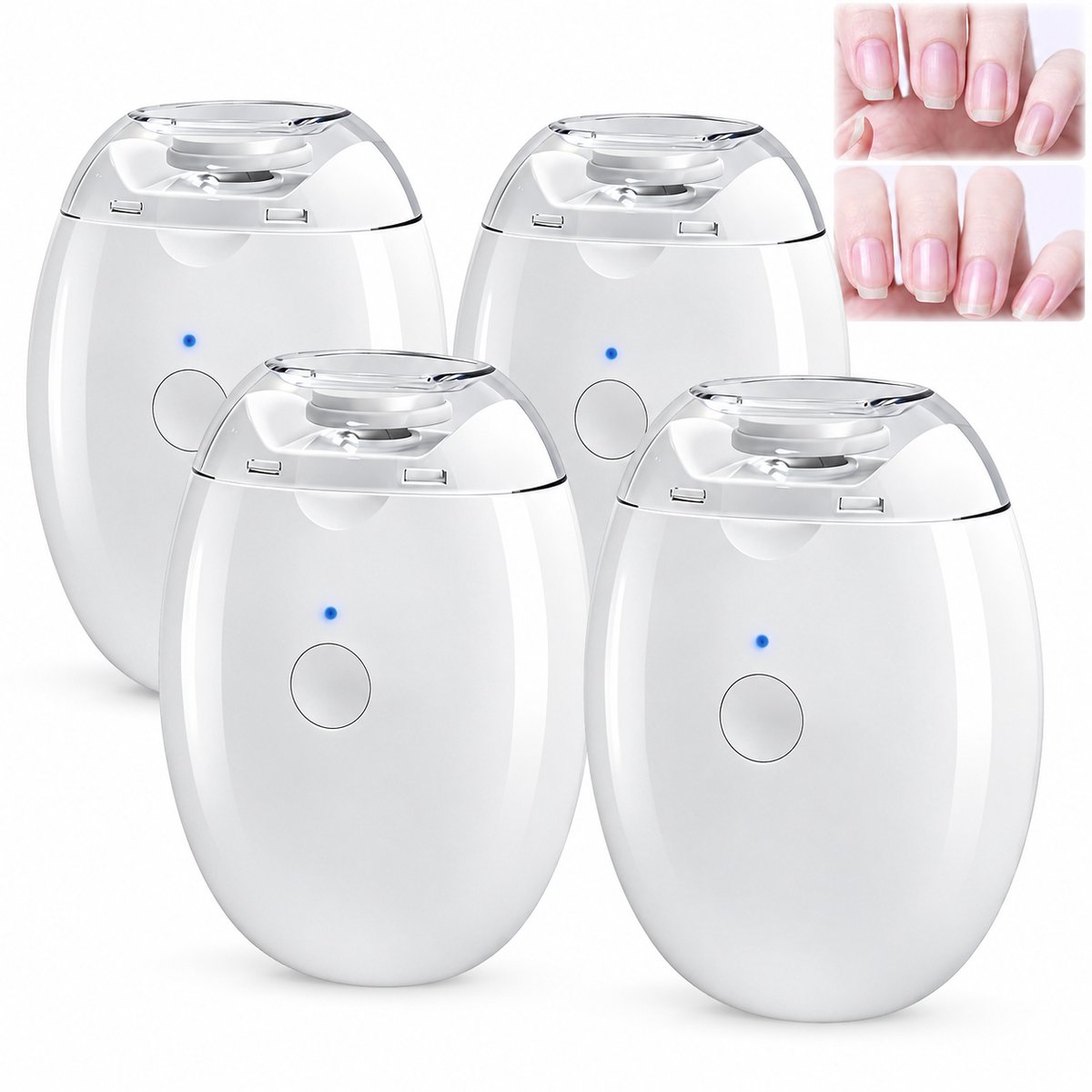 4 Stuks Elektrische Nagelknipper - 3 Snelheden Automatische Nagelvijl - Draagbare Elektrische Nagelknipper - USB Oplaadbaar - Met Opvangbak & LED Verlichting - Professioneel Thuisgebruik - Stil & Comfortabel - Wit