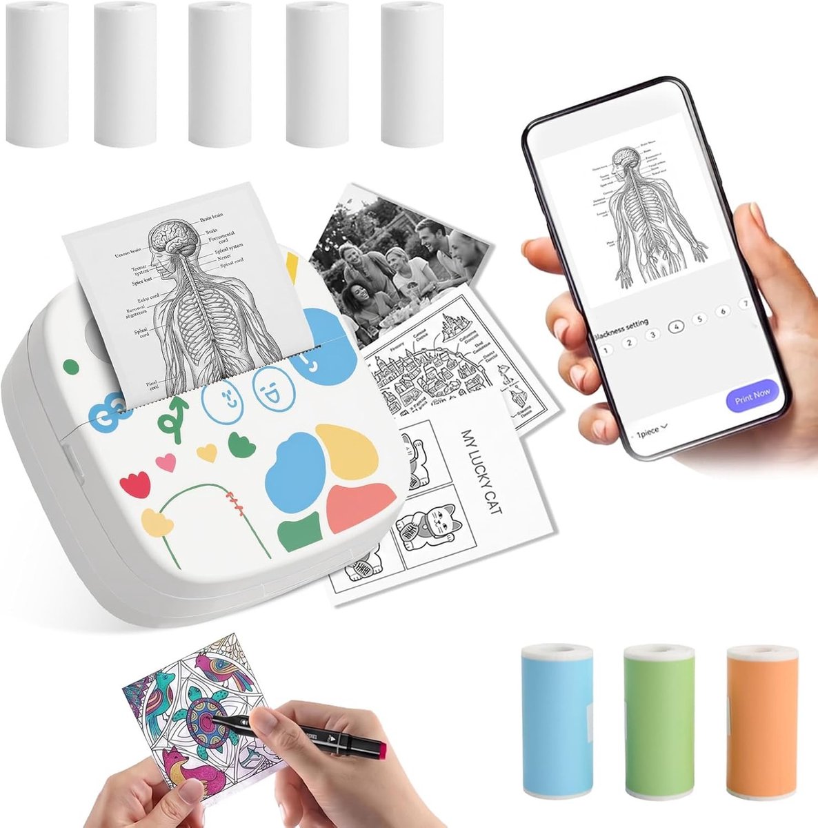 Mini-thermische printer - Wit - 8,6 x 4,2 x 8 cm - Draagbare Fotoprinter met Bluetooth - Voor Smartphone en Creatieve Projecten