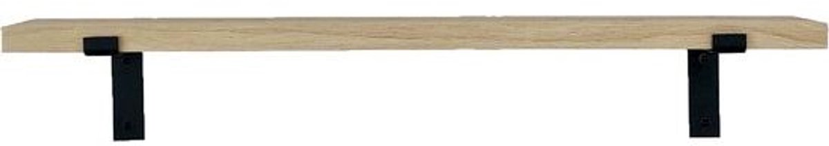 GoudmetHout Lichte Eiken Wandplank - 240x15 cm - Plankdragers L Mat Zwart Licht eiken