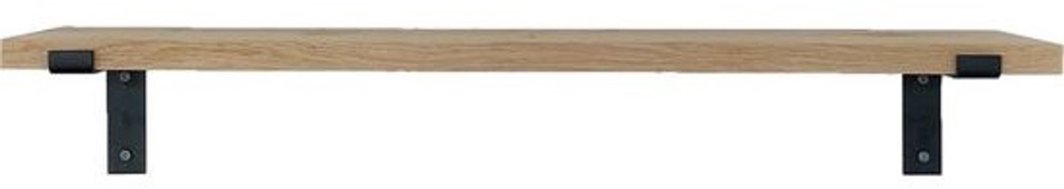 GoudmetHout Lichte Eiken Wandplank - 240x20 cm - Plankdragers L Mat Zwart Licht eiken