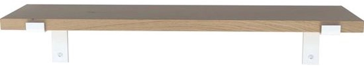 GoudmetHout Lichte Eiken Wandplank - 260x20 cm - Plankdragers L Mat Wit Licht eiken