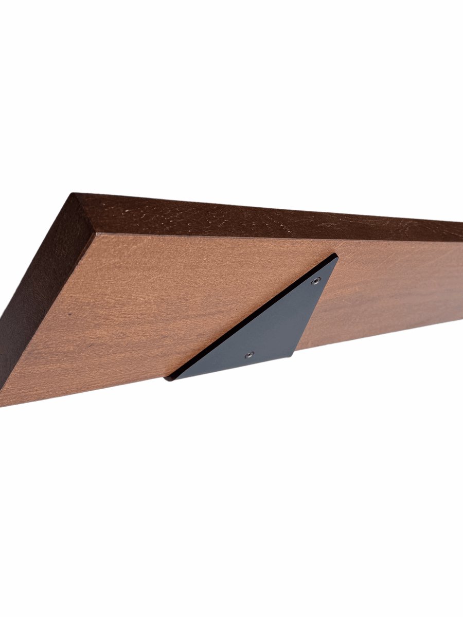 GoudmetHout Donkere Eiken Wandplank - 240x15 cm - 4 Driehoek Plankdragers Mat Zwart Donker eiken