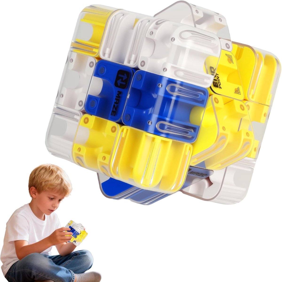 Interactief 3D Labyrint Spel met Blauwe Bal van 8.5cm, Denkspel voor Breintraining en Stressvermindering, Geschikt voor Kinderen en Volwassenen