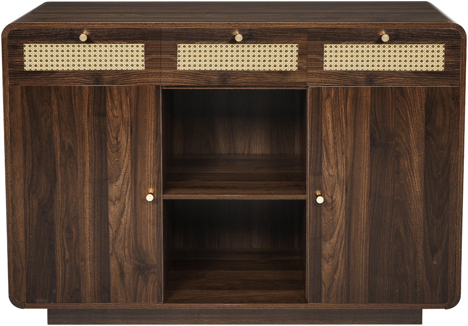 SONNENH Dressoir met 3 laden, 2 deuren en open middenvakken - Walnootlook - 120 x 40 x 85 cm