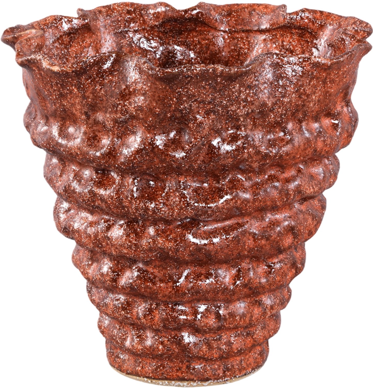 PTMD Nianh Bordeaux Ceramic Vase Ribbed Round Rood