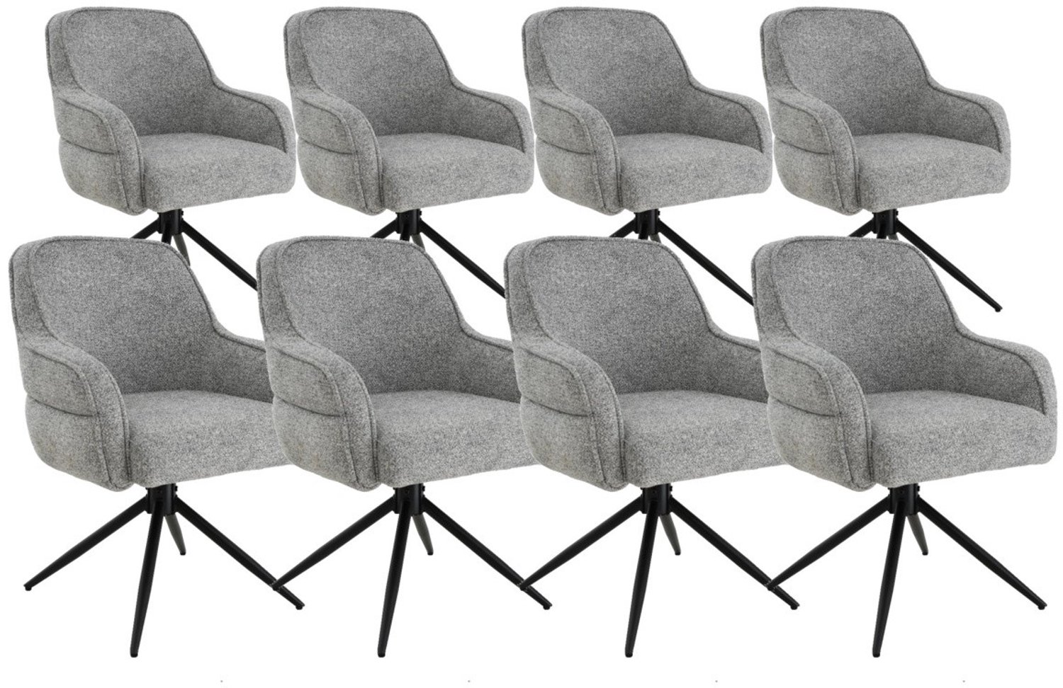 DS4U - - Loisa armstoel met terugdraaifunctie - Set van 8 - Grijs - Stof