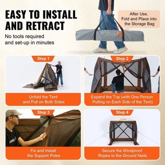 Tent voor in de tuin - Paviljoen voor feestjes - Tent die u snel opzet - Inklapbaar - Belangrijkste materiaal 300D Oxford-stof + glasvezel - Geschikt voor 4 personen - Inclusief draagtas - 1,83x1,83x2,1m — afbeelding 3
