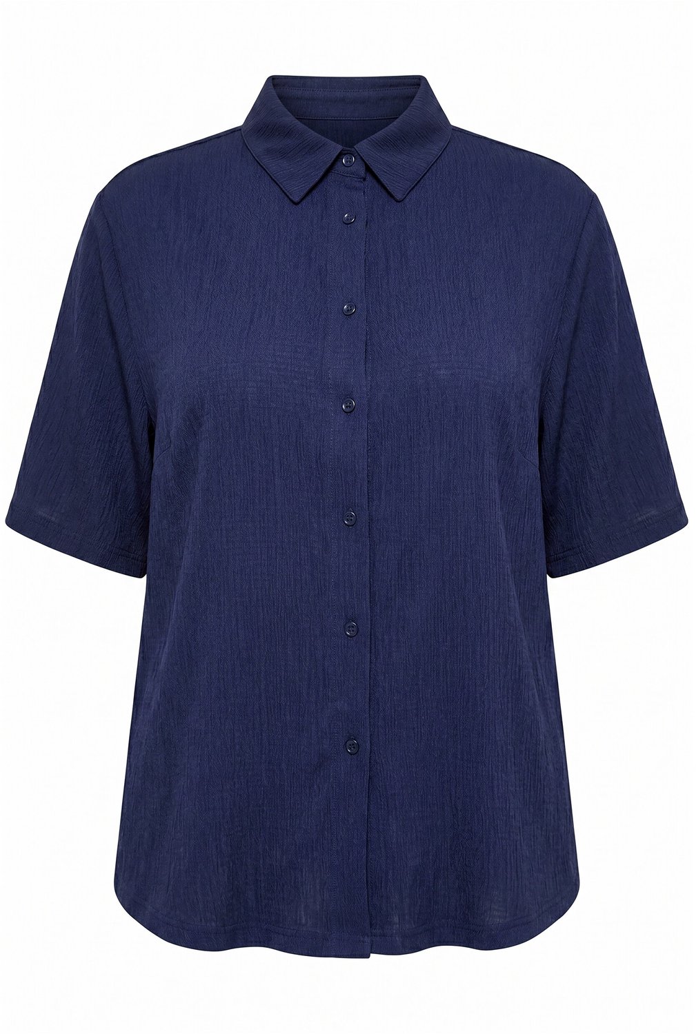 Ulla Popken - Dames - Blouse structuur overhemdkraag korte mouw - Marine - Maat 62+