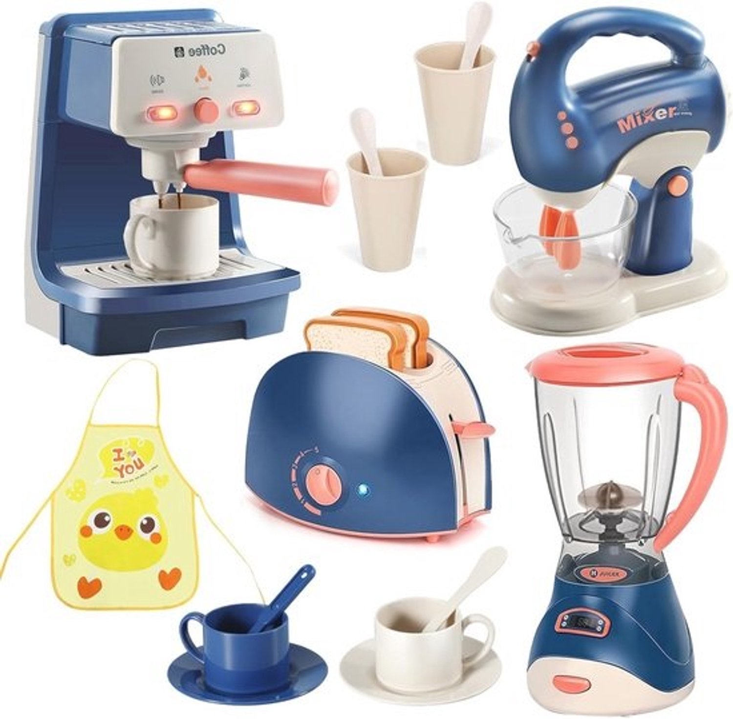 Speelgoedkeukenapparatuurset voor kinderen - koffiemachine, blender, mixer en broodrooster