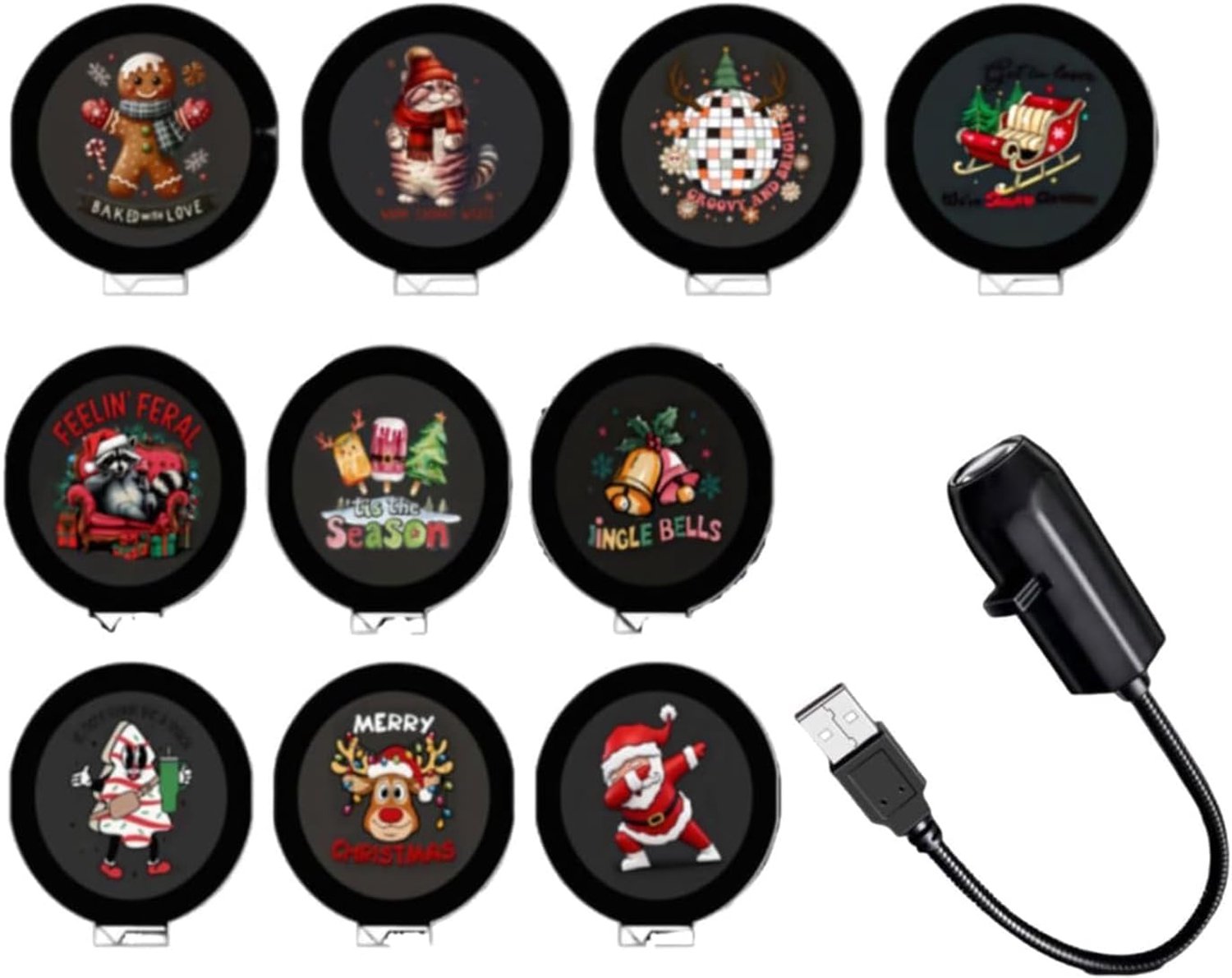HisKes Kerstprojector - Kerstprojectorlamp - Inclusief 10 projectieschijven - Kerstthema - 360° draaibare lampkop - USB-voeding - LED-projector - Draagbaar - Geschikt voor bruiloften, feestdagen, Halloween en kerstdecoraties - Zwart