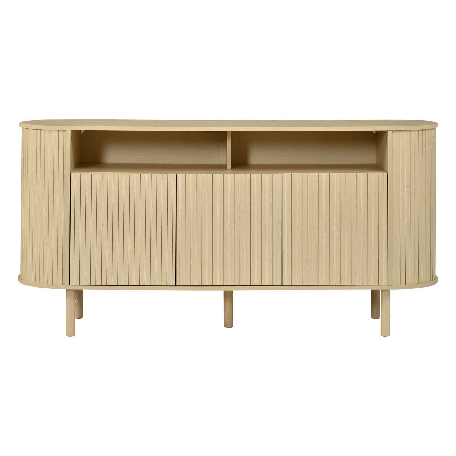 SONNENH Dressoir - Natuurlijke houtlook met afgeronde zijkanten - 3 deuren en 2 open vakken - 160 x 40 x 78,5 cm