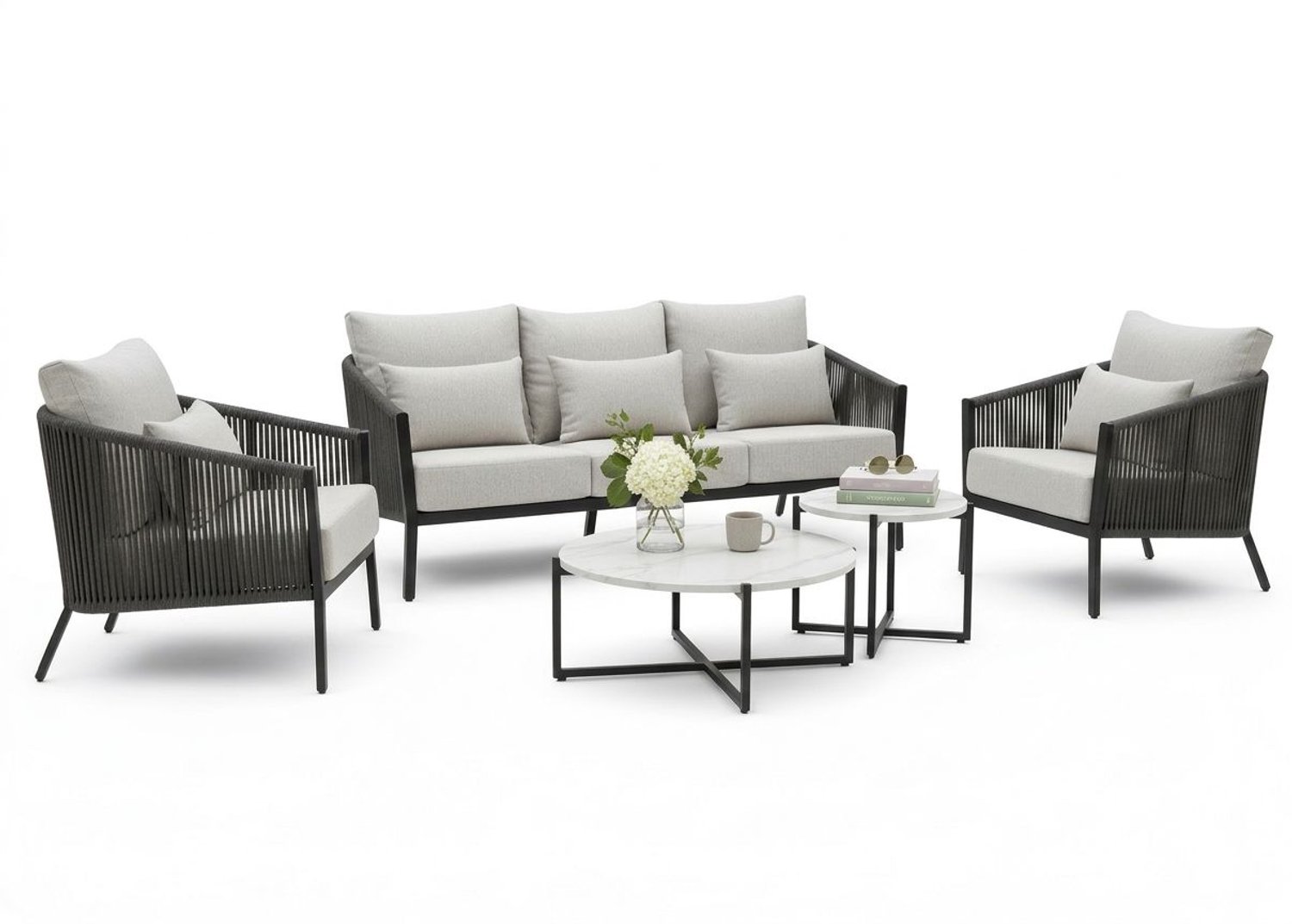 Belito Ouddorp Loungeset | Rope & Aluminium | Nr. 3 incl. Stone Tafelset Natural Oak
