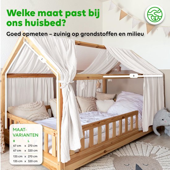 LILIMAUS Huisbed hemeltje met gouden details - bedhemel voor huisbed - 135 x 270 cm - mousseline katoen - wit — afbeelding 4