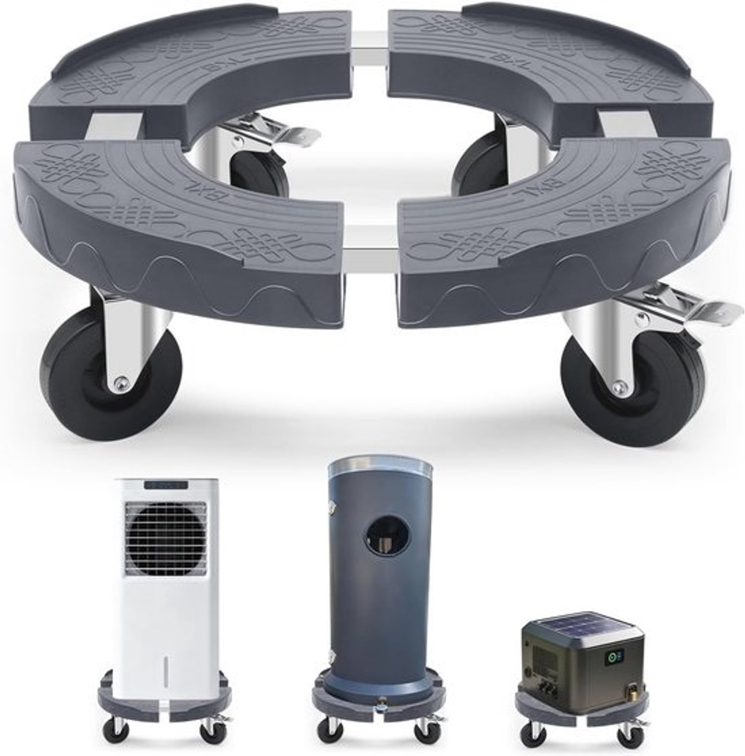 Verstelbare plantroller met rem - draagvermogen 220 kg - rond, 38-48 cm - binnen en buiten
