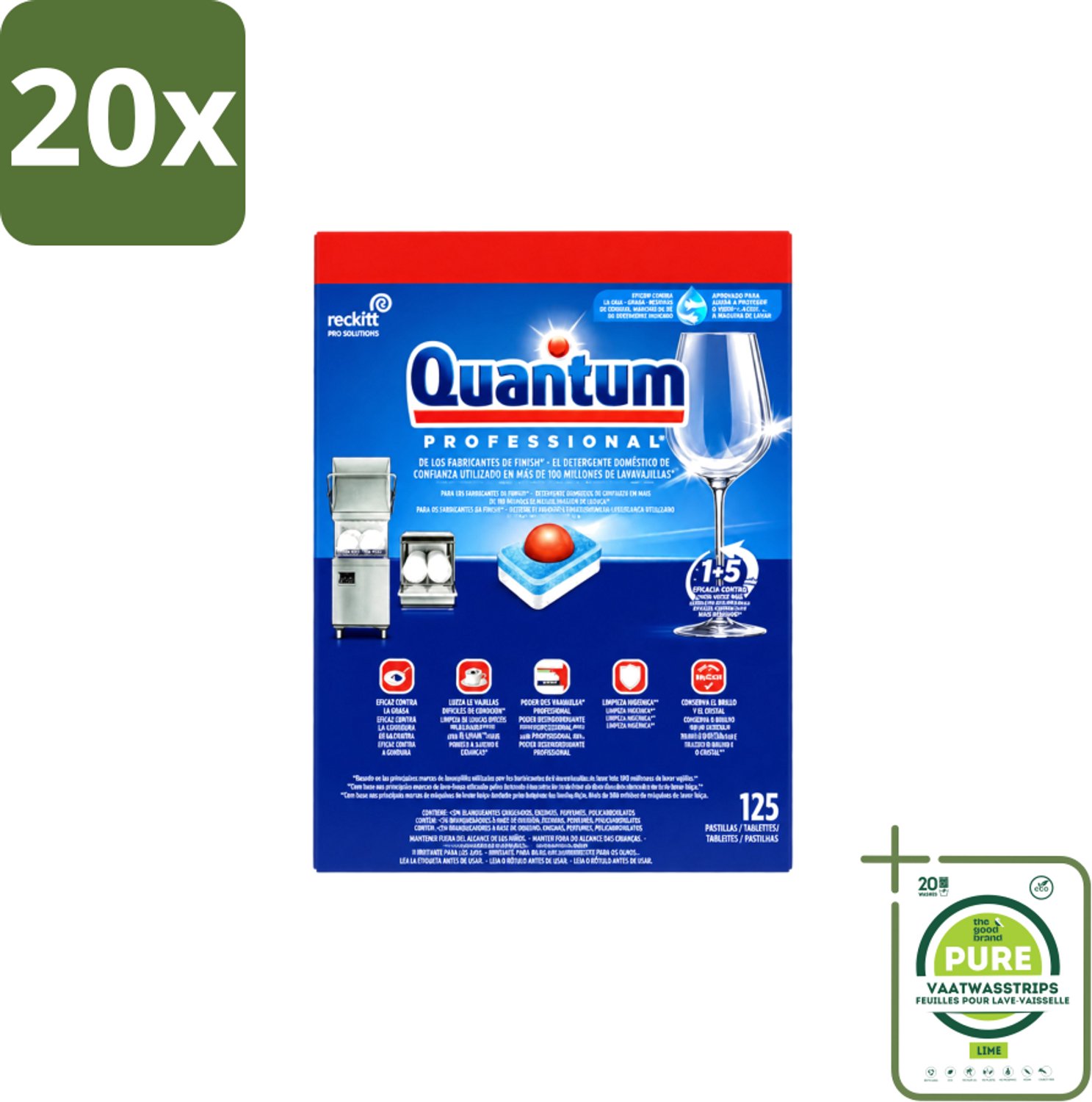 20 x Finish – Vaatwastabletten – Quantum Pro All-in-One – 125 Capsules - Grootverpakking - Vaatwasstrips - Vaatwastabletten - Professionele Vaatwasser - Korte Wascycli - Reinigingskracht - Hygiëne