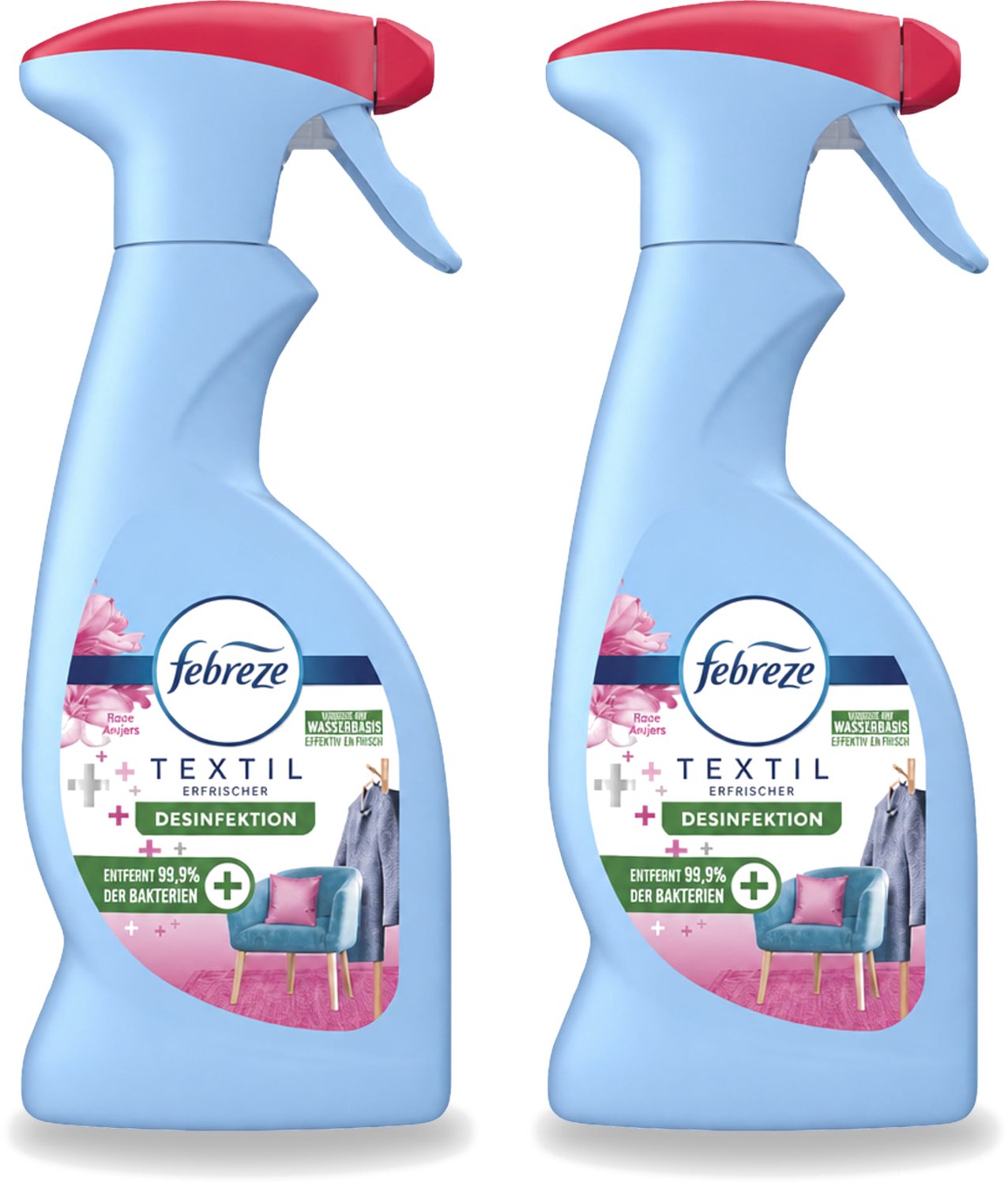 2 x Febreze – Textielspray – Roze Anjers – 375 ml - Voordeelverpakking - 2 stuks