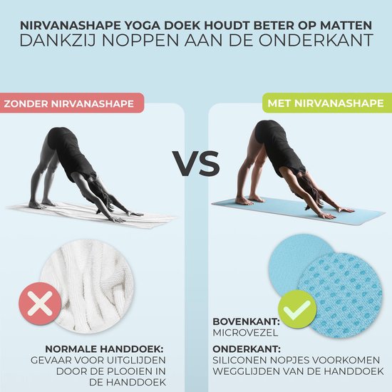 NIRVANASHAPE - Yogahanddoek als yogamat handdoek - antislip noppen - absorberende microvezel - hygiënisch en wasbaar op 40 graden - 185 x 63 cm - turkoois/roze — afbeelding 3