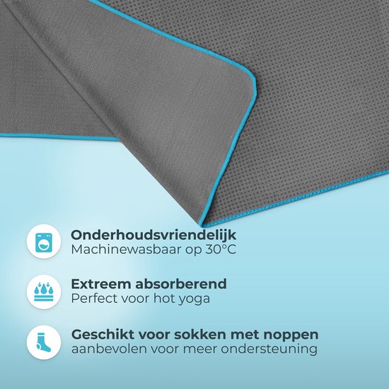 NIRVANASHAPE - Yogahanddoek als yogamat handdoek - antislip noppen - absorberende microvezel - hygiënisch en wasbaar op 40 graden - 185 x 63 cm - grijs/blauw — afbeelding 3