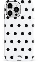 xoxo Wildhearts Polka Dots (Wit) - Double Layer - Hoesje geschikt voor iPhone 14 Pro Max hoesje - Hard case met stippen patroon - Beschermhoes - shockproof case - Stippatroon - Wit / Zwart