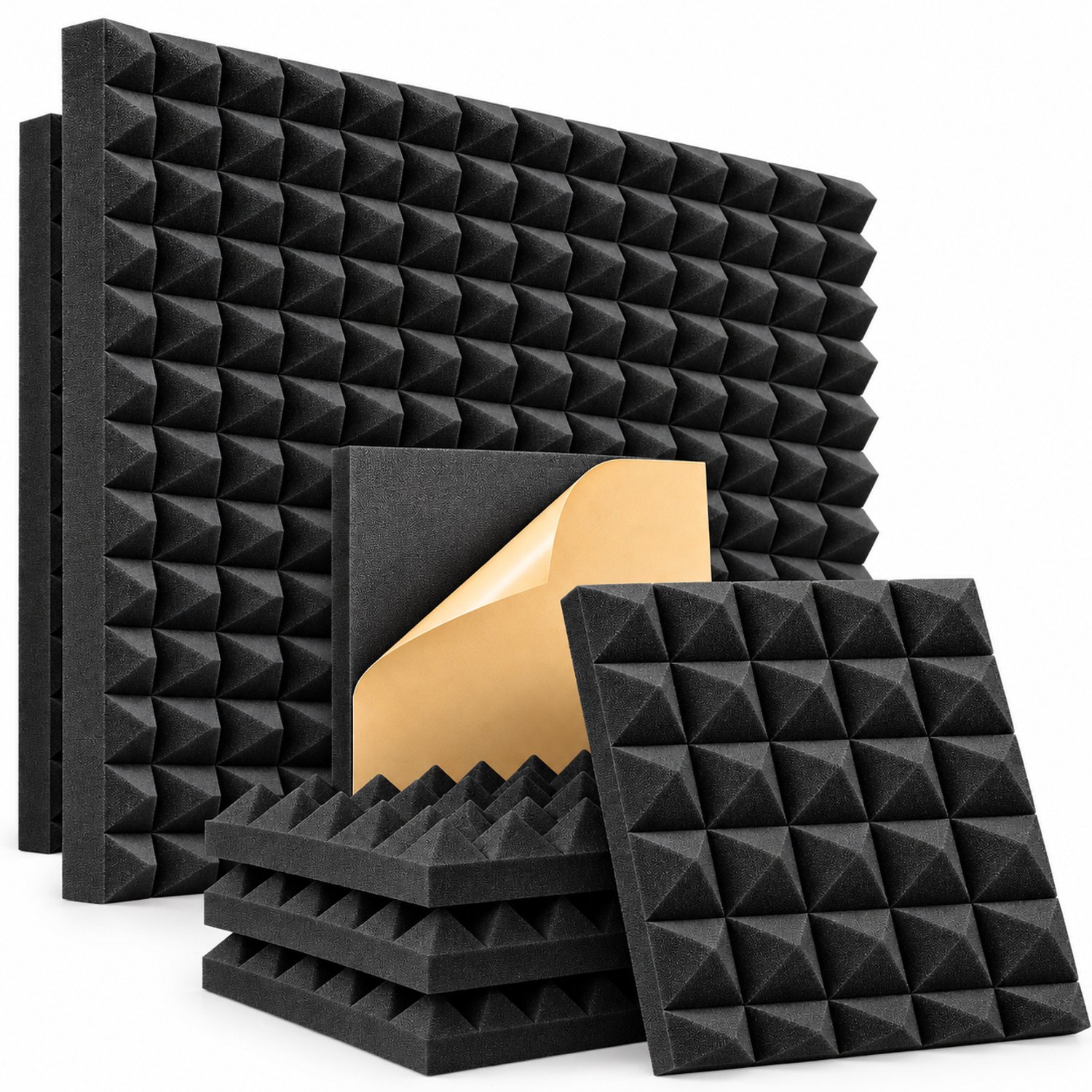 DPLUNIQ Wandpanelen - Wanddecoratie - Akoestische panelen - Zelfklevende wandpanelen - 30x30x5cm - 24 stuks - Geluidsdicht - Zwart
