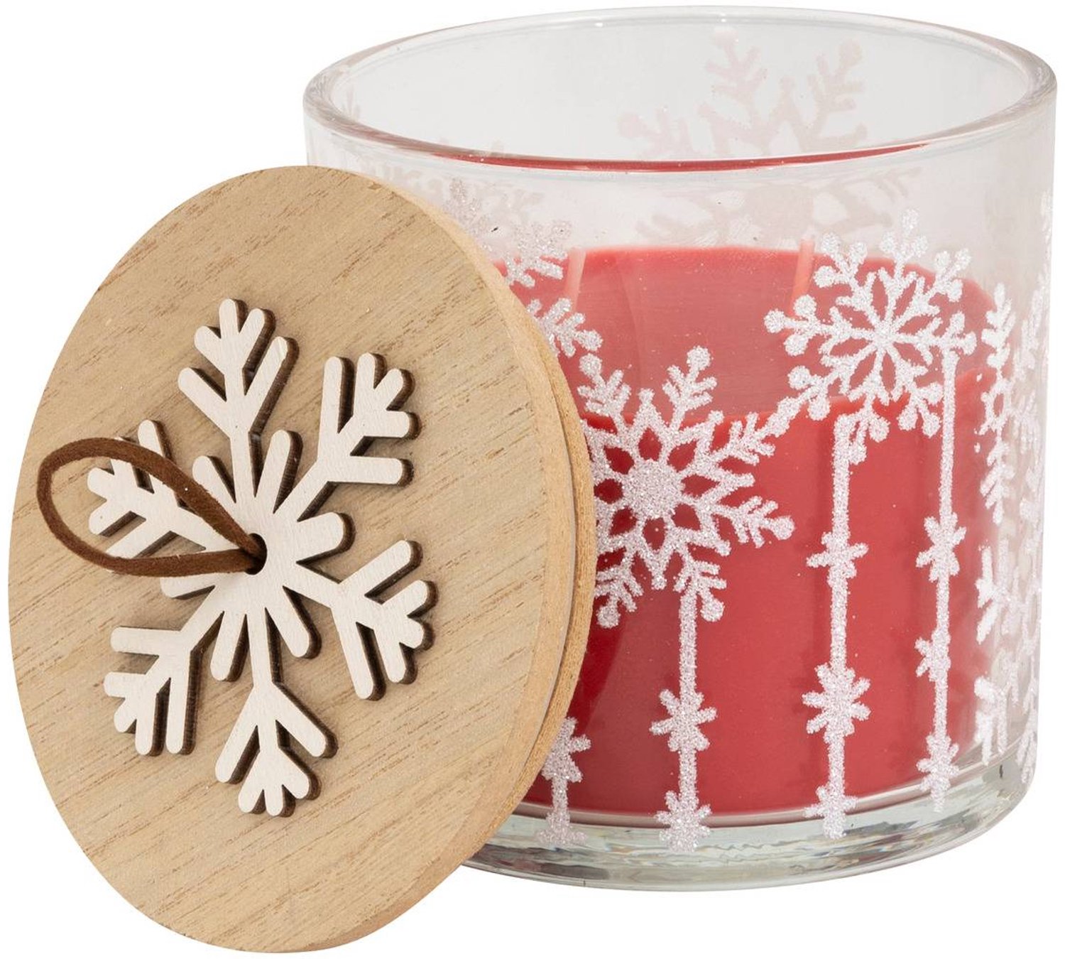 Feeric lights & Christmas Geurkaars in de vorm van een sneeuwvlok, in een rode glazen pot, 280 g Blanc