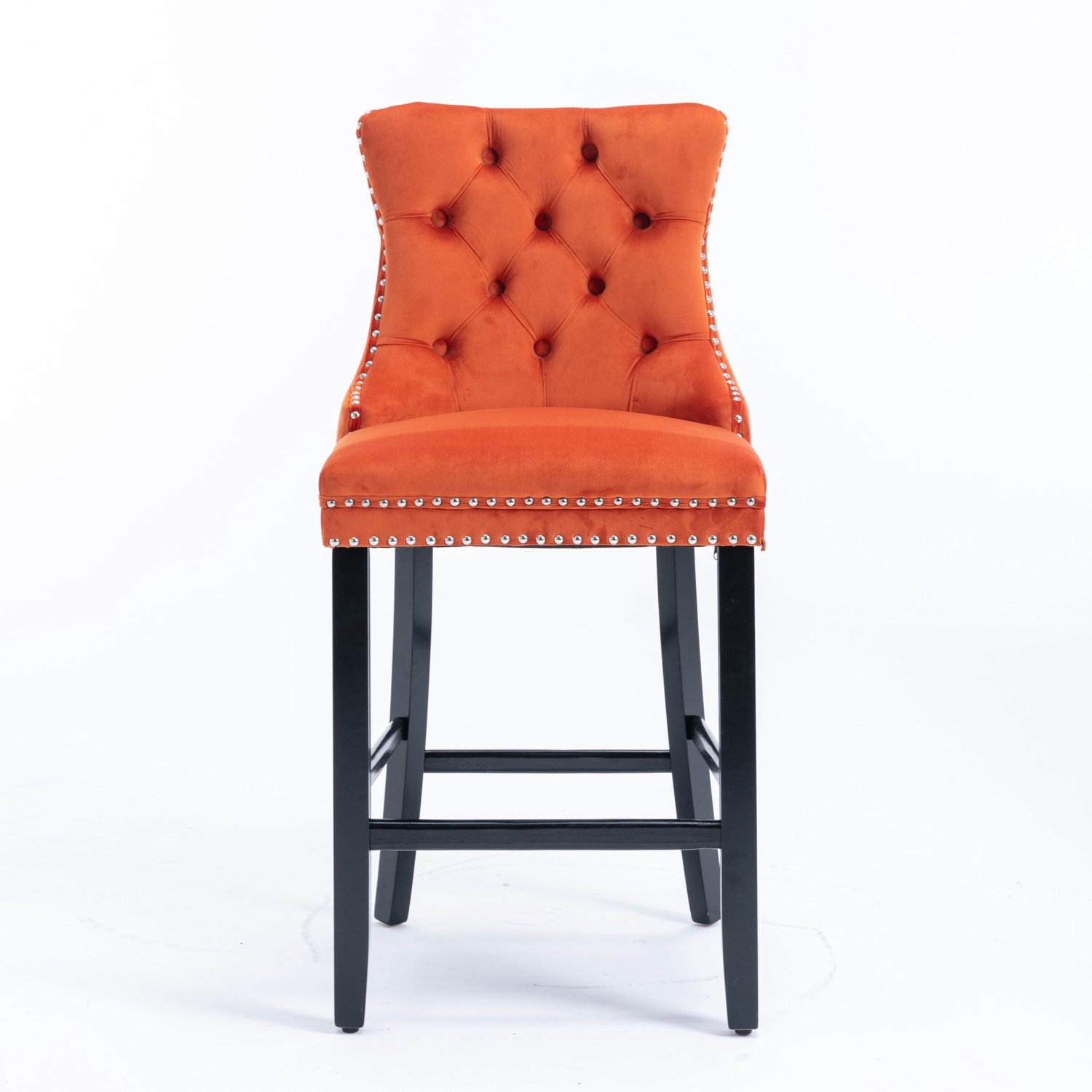 SONNENH Barkrukken set van 2 - Velvet bekleding en houten poten - Zithoogte 67 cm - Oranje