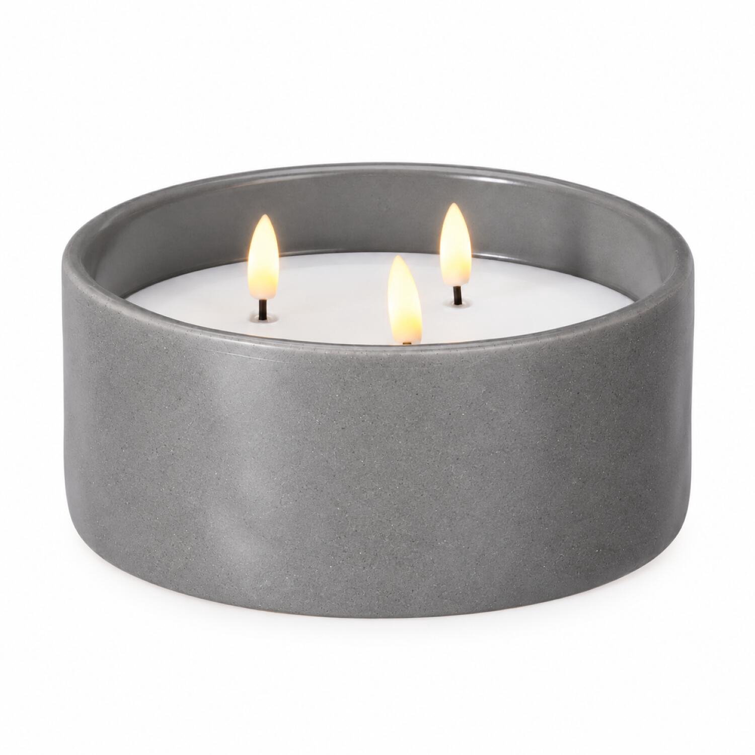Home & Styling LED Solar LED kaars in pot - met 3 lonten - beton - grijs - D17 x H8 cm - buiten - waterdicht