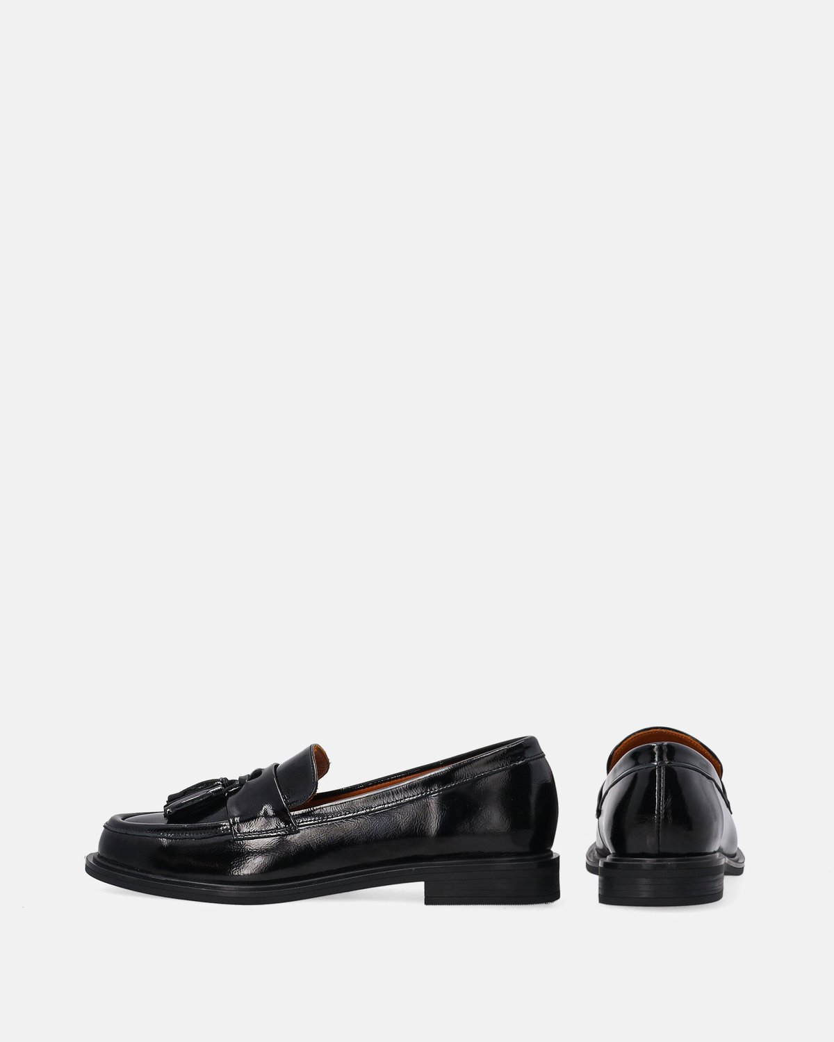Mocassins - Lakleren leren mocassins - Franjes - Zwart - Maat 37