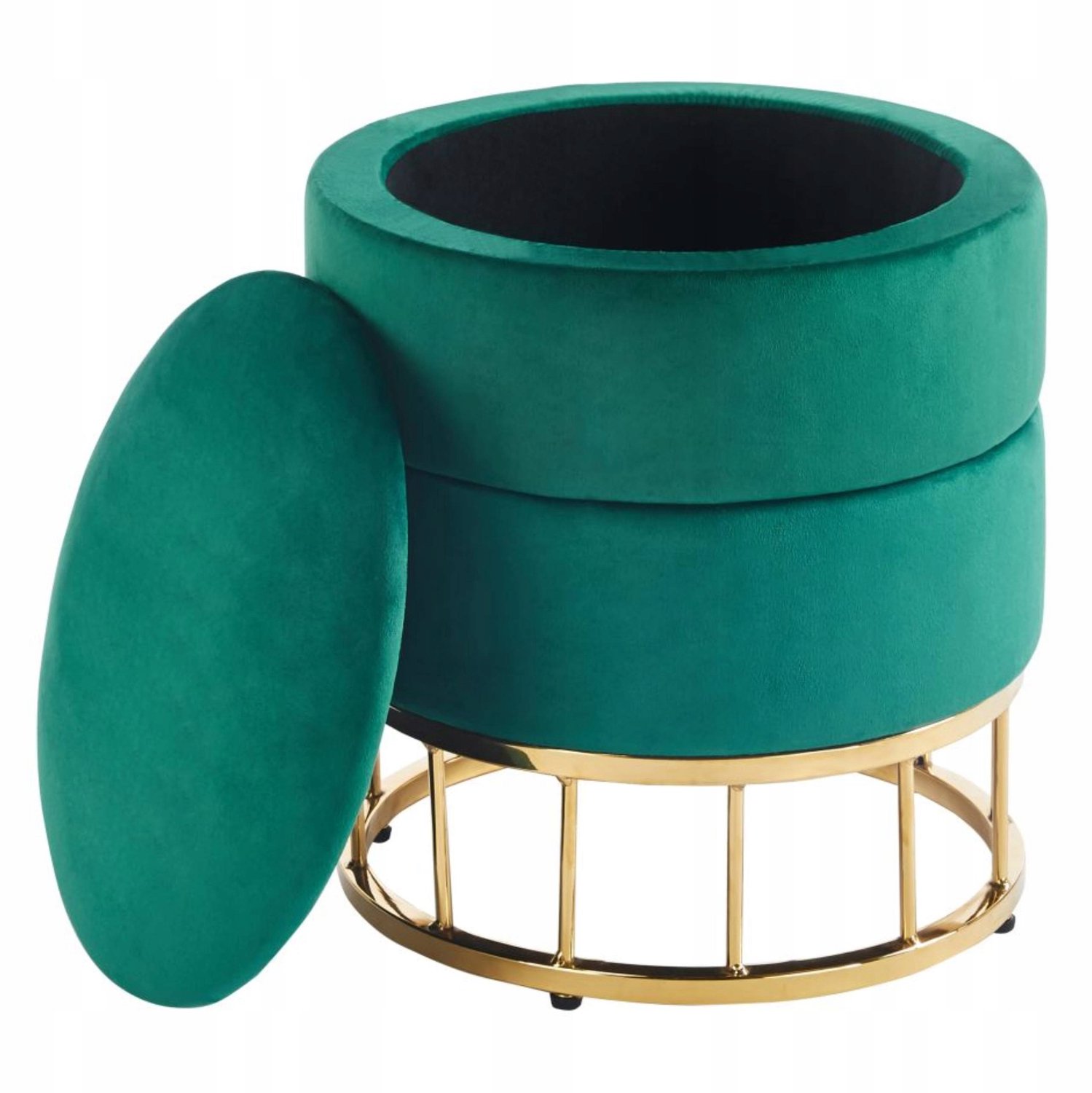 Furnitex P3-FX - Ronde Poef - Groen Fluweel - Gouden Metalen Frame - Met Opbergruimte Groen;Goud