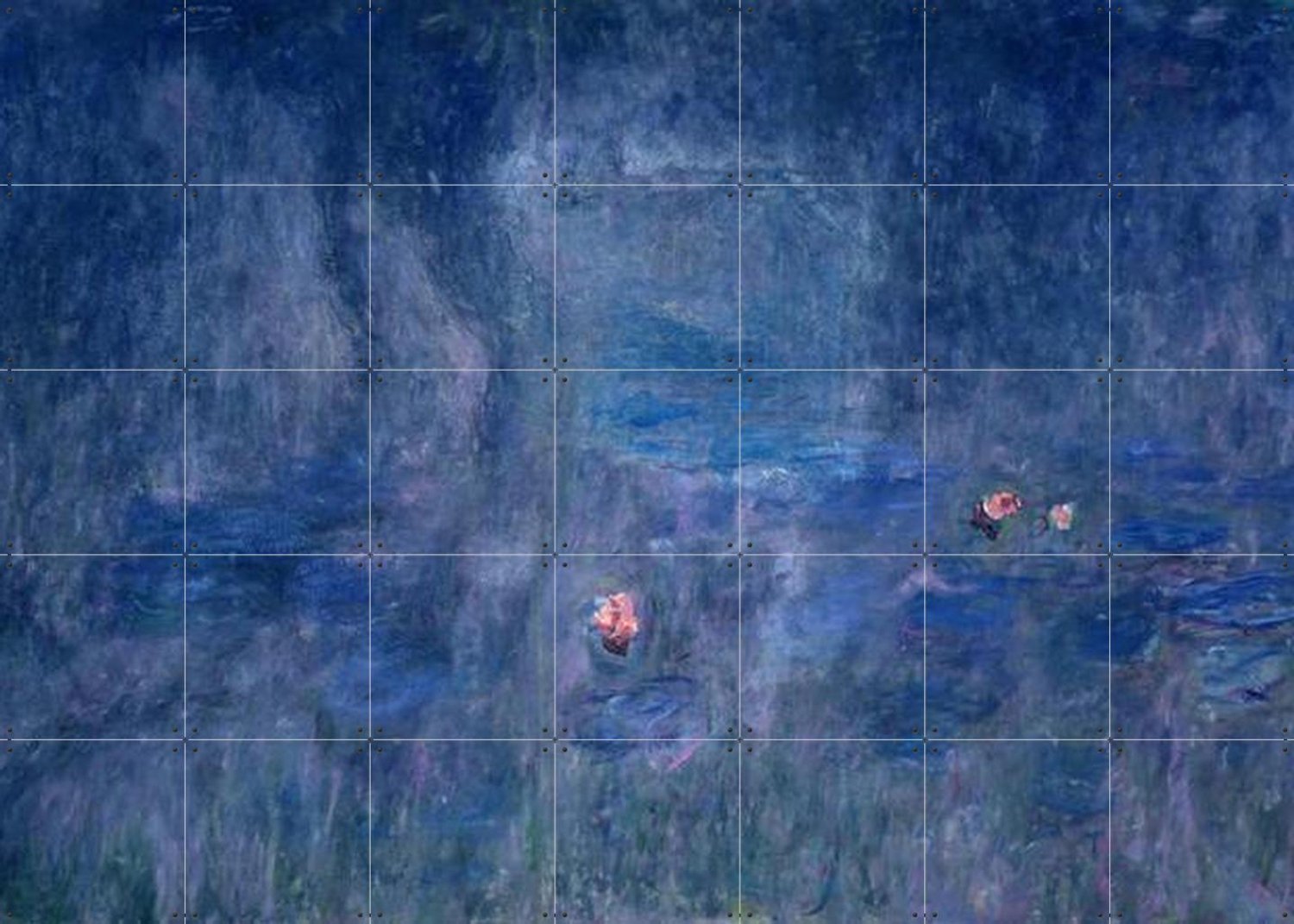 IXXI Water Lilies: Reflections of Trees, Claude Monet & Bridgeman Images - 140 x 100 cm - Grote wanddecoratie en posters - Abstract, Kwaststreken Blauw