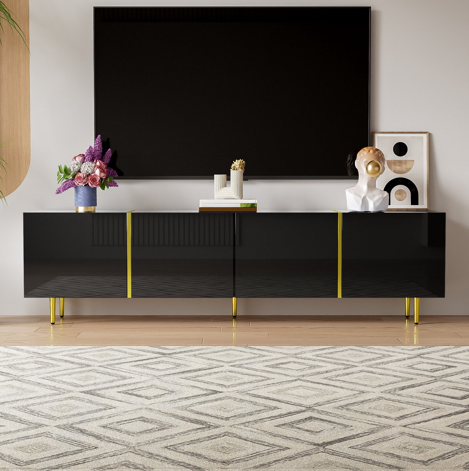 CHICFURN TV-meubel - Soft-close - 4 deuren - Zwart