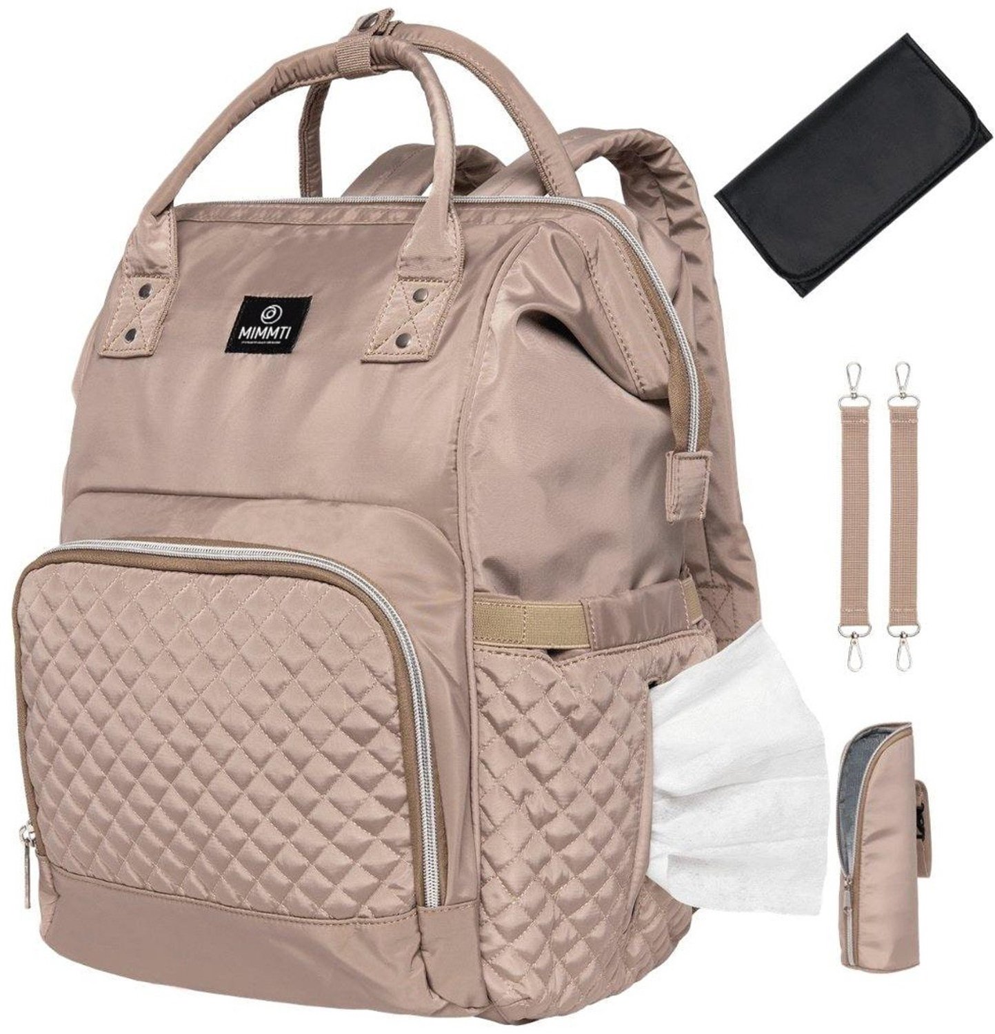 Bol.com MIMMTI Luiertas Rugzak met Verschoonmatje - Blijft vanzelf open - 21 L - Incl. flessenwarmhouder en kinderwagenclips - B... aanbieding
