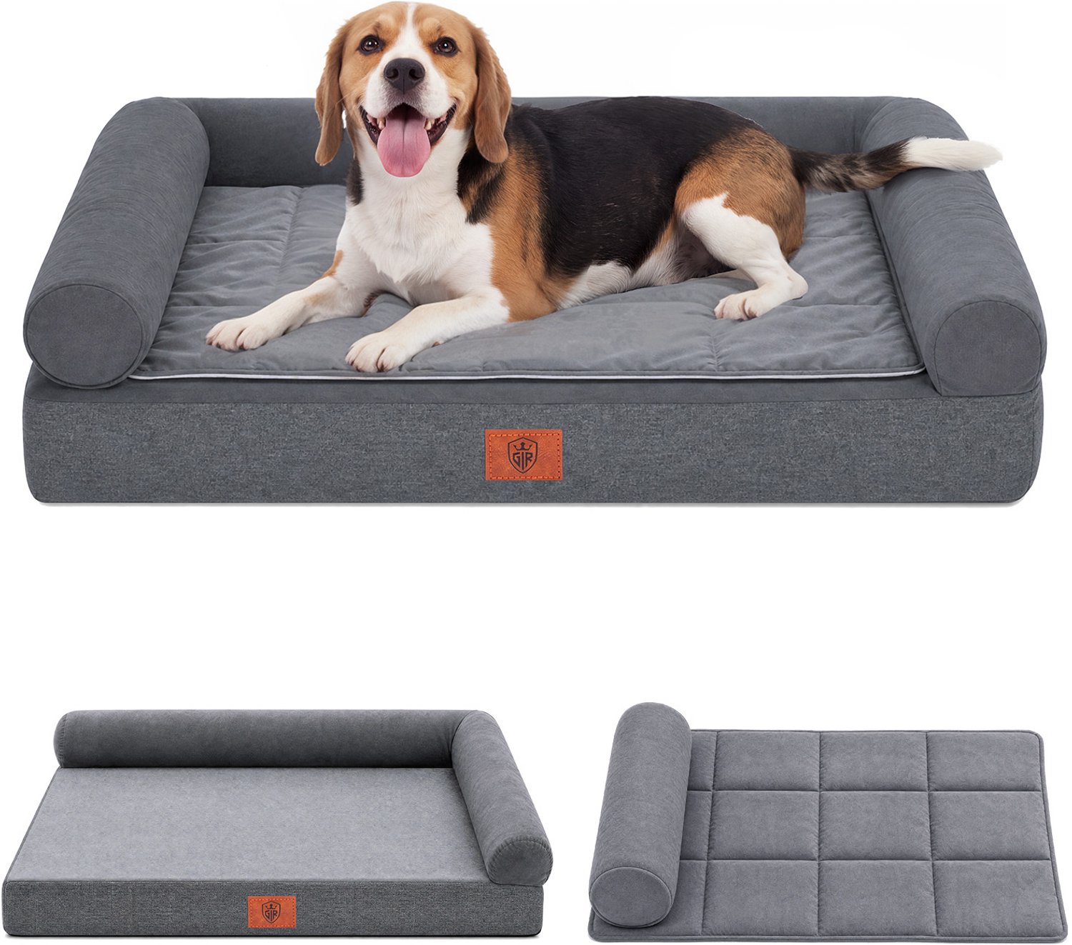 GTPLAYER - Hondenbed 85x55x14 cm - Eierschaal Schuim Waterdicht Wasbaar - Grijs