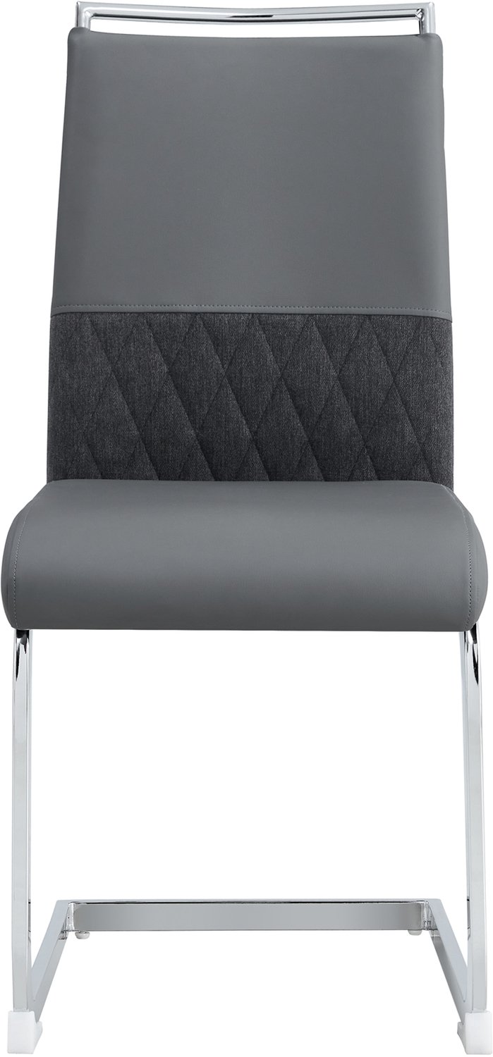 SONNENH Eetkamerstoelen set van 4 - Grijs PU-kunstleer en linnen rugdetail - Zilverkleurig sledemodel - 95 cm hoog Grijs met zilverkleurig metalen onderstel