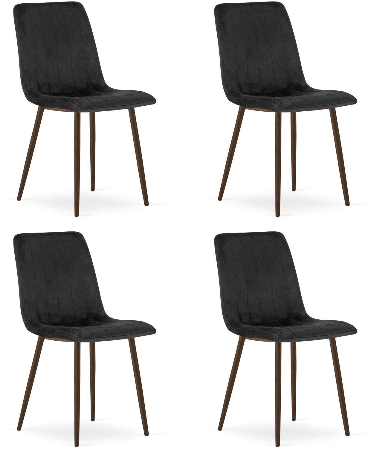 Oskar LAVA Eetkamerstoelen – Set van 4 – Zwart Velvet – Walnootkleurige Houten Poten – Comfortabele Gestoffeerde Zitting – Modern Design – Velvet Stoel voor Woonkamer, Keuken en Eetkamer – Max. 110 kg per Stoel