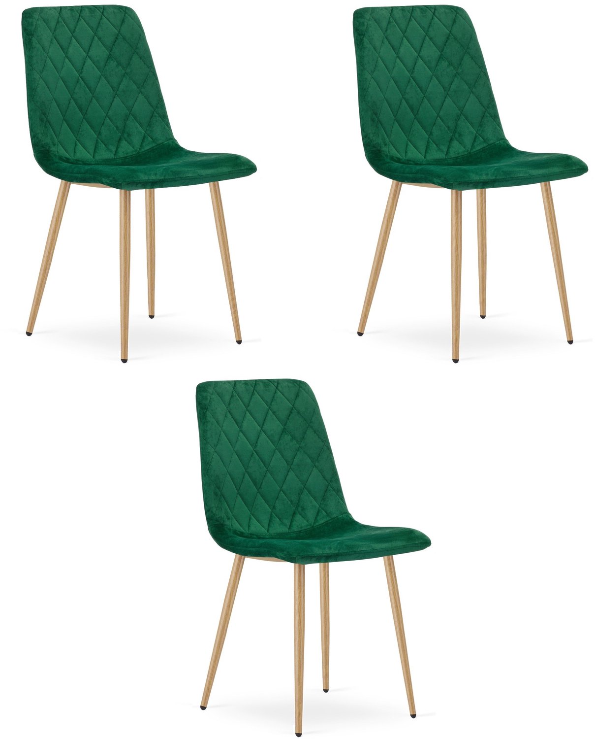 LEOBERT TURIN Eetkamerstoelen – Set van 3 – Groen Velvet – Houten Poten – Comfortabele Ergonomische Zitting – Modern Design – Velvet Stoel voor Woonkamer, Keuken en Eetkamer – Max. 110 kg per Stoel
