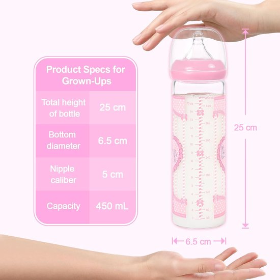 LittleForBig Adult Baby Bottle Ultra Printed Specialty Oversized Glass Bottle Feeding Blushing Baby Pattern — afbeelding 5