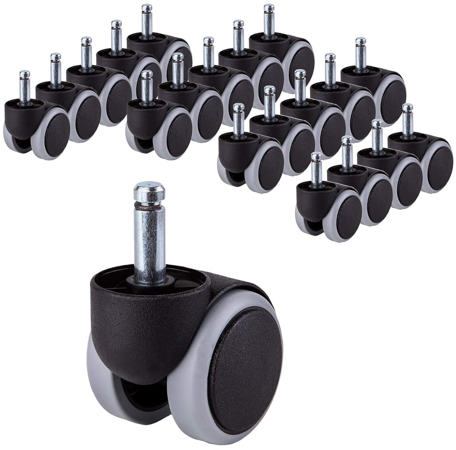SnelShoppen - Pack van 20 Vervangende 50 mm Rubber Stoelwielen - Dubbele Zwenkwielen, Universele Spare Wielen, Geen Krassen, Stalen As, 10 mm Diameter