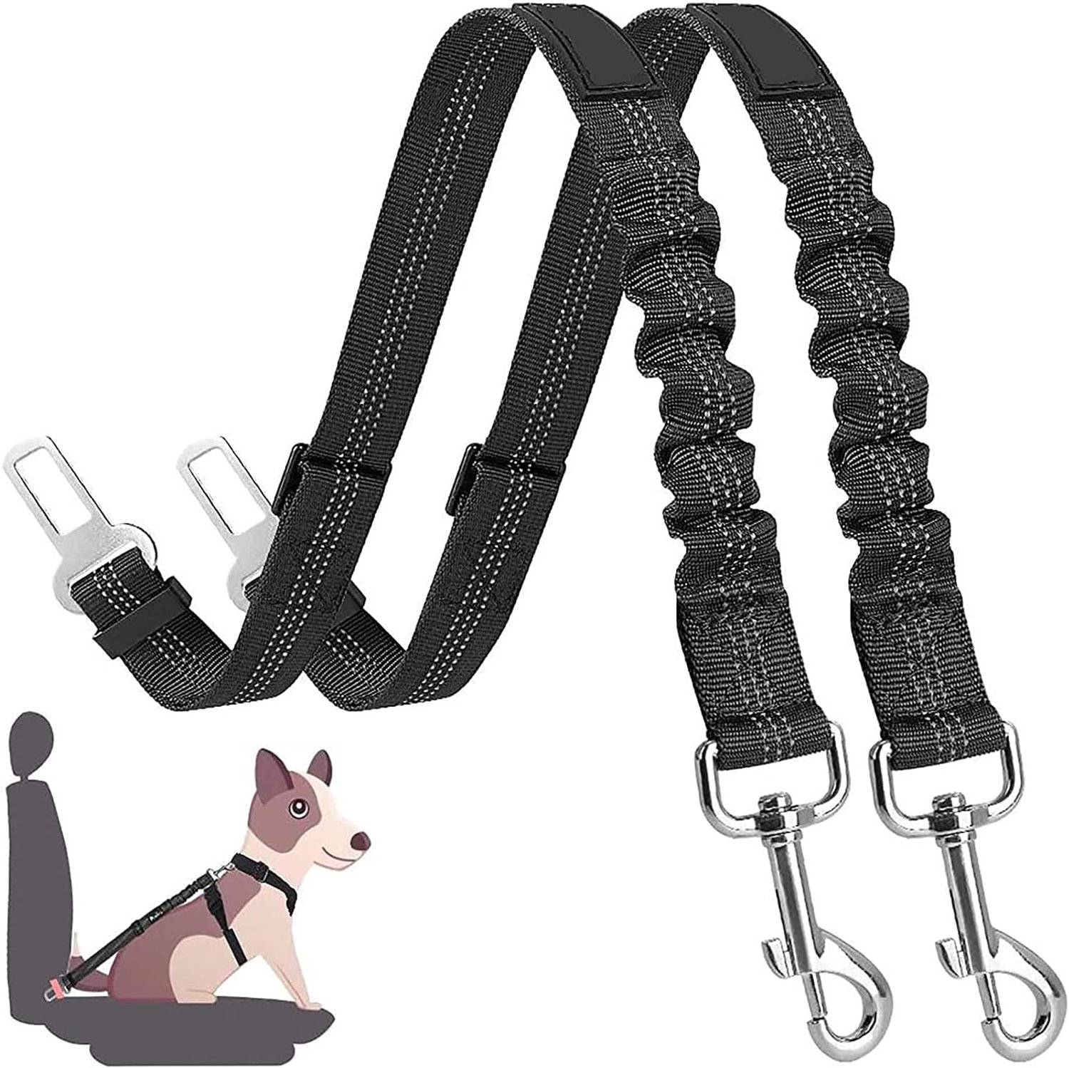 SnelShoppen - 2 Pack Honden Veiligheidsgordel Auto Verstelbare Auto Veiligheidsgordel voor Alle Hondenrassen en Katten - Zwart