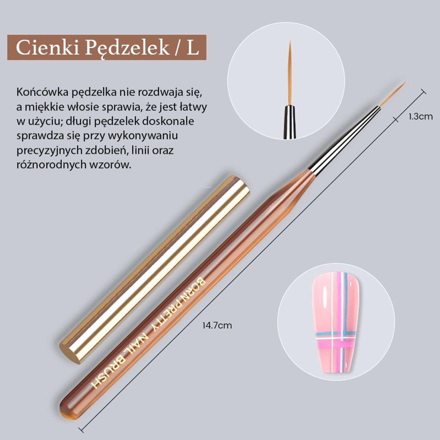 Born Pretty Nail Art Kwast L - 1,3 cm - Lange Lijnen & Z designs