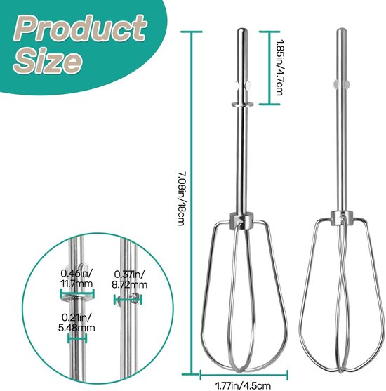 2 stuks garde voor handmixer, 18 x 4,5 cm, reservegarde van roestvrij staal, handmixer, accessoires, reservegarde voor - ShopVlot — afbeelding 5