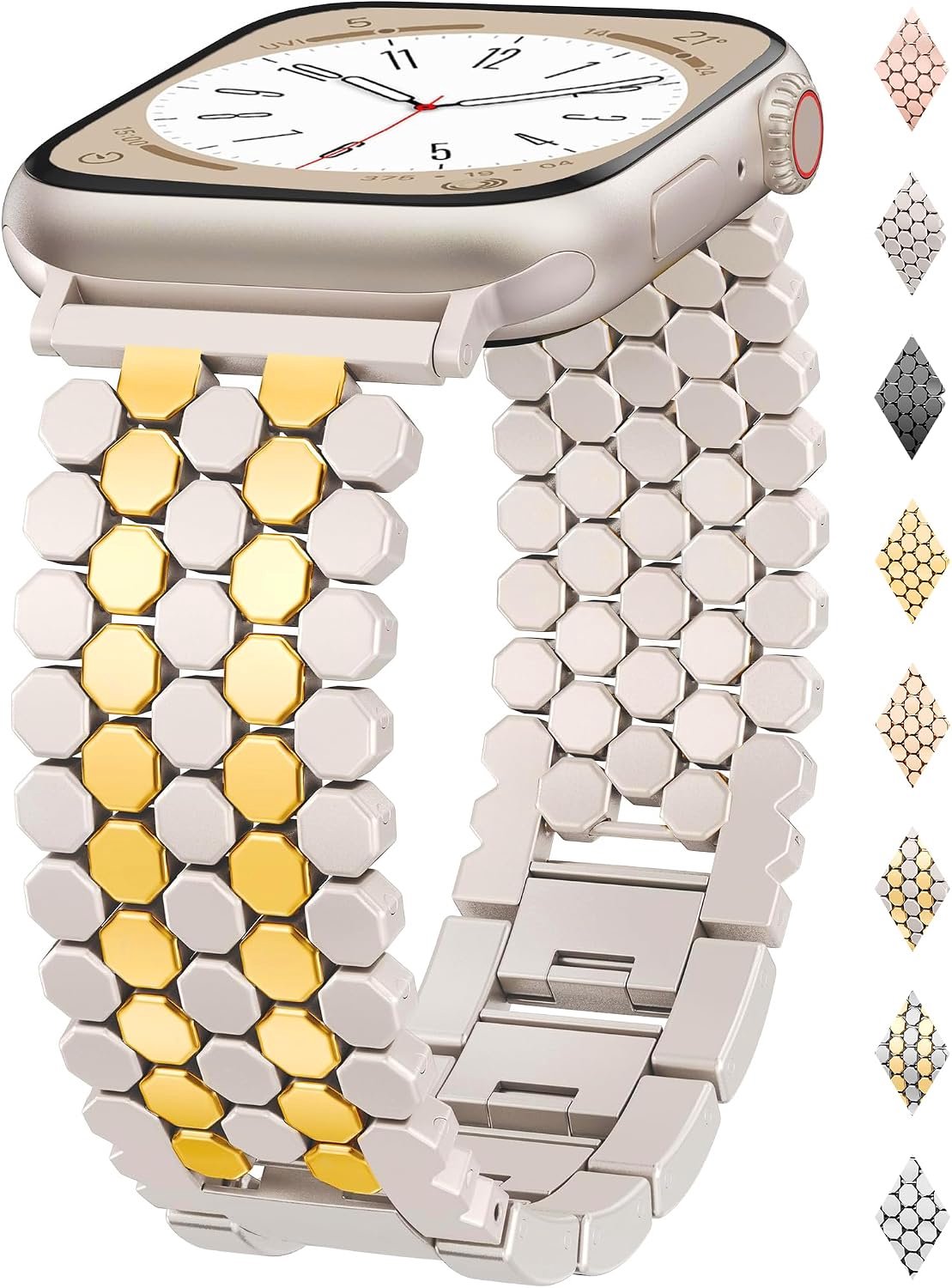 Original Honeycomb Link Bracelet Compatible with Apple Watch 38/40/41/42/44/45/46/49mm,Elegant Metal Women Strap for - ShopVlot