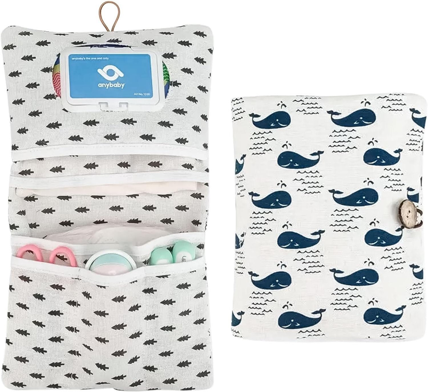 2-in-1 Luiertas Organizer en Cosmetica Tas met Bladeren, Ideaal voor Moeders en Baby's, Compact en Handig voor Onderweg
