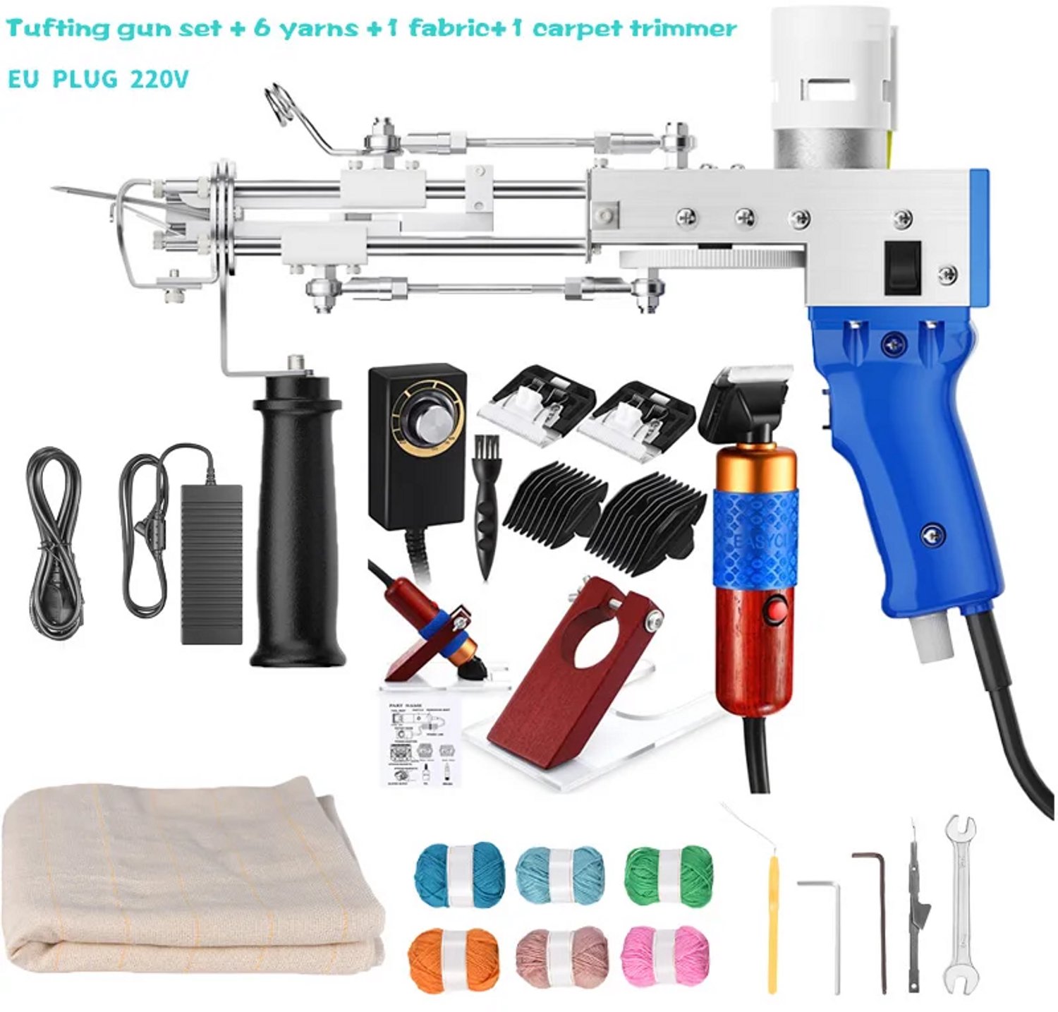 Tuftpistool 2-in-1 Set - Elektrisch Tapijttrimmer - 5-40 Steek/sec - Instelbare Snelheid - 7-21 mm Steekbreedte - Handheld - Tufting Machine
