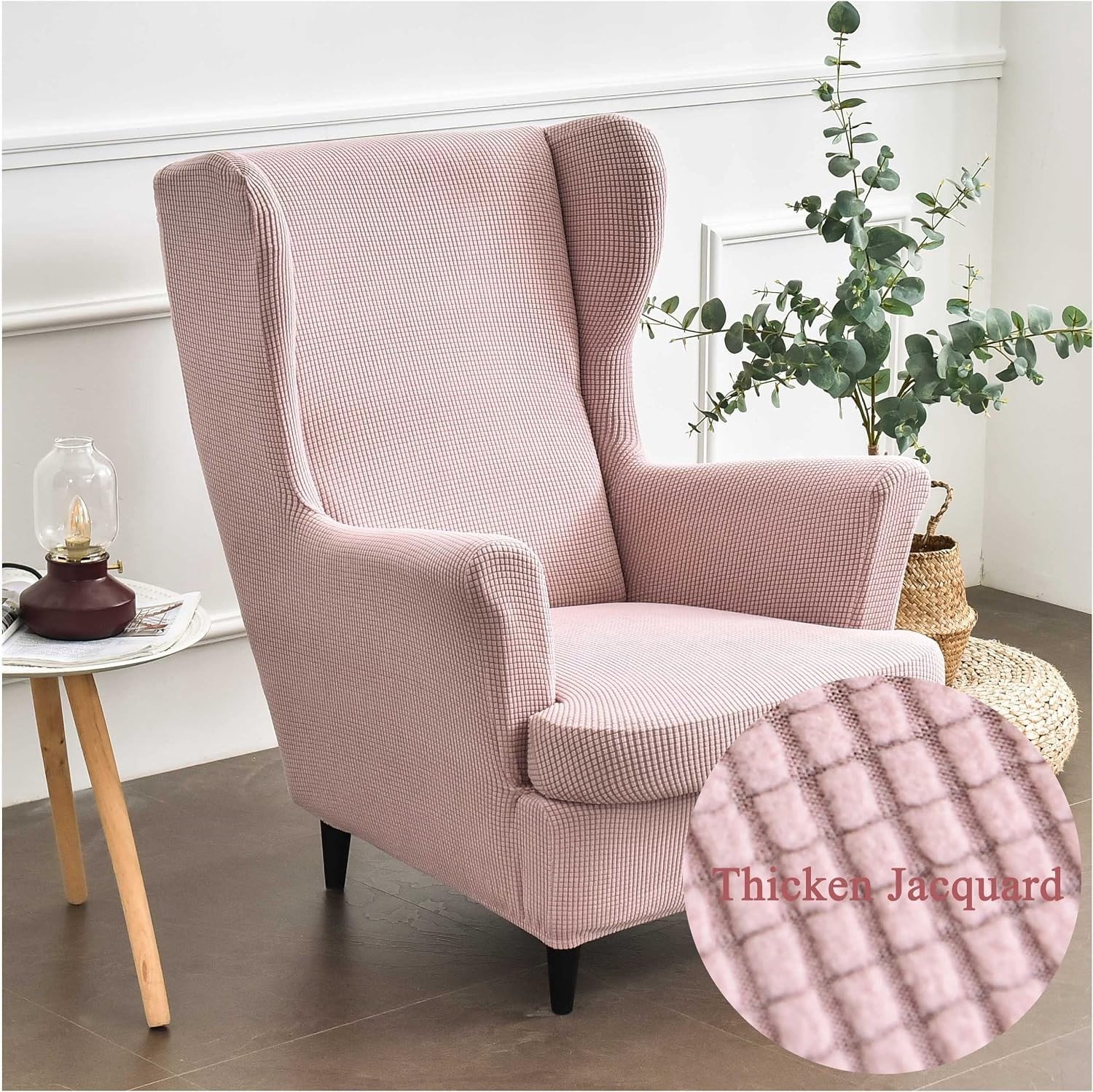 Verstelbare stretch hoezen voor fauteuils, 2-delige set in modieuze effen kleur, luxe fluwelen bekleding voor armstoelen in woonkamer, slaapkamer en hotel (Roze)