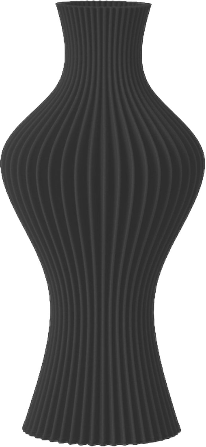 Layvo FLINT Vaas - Zwart - D13 x H25 cm - droogbloemen vaas - gegroefde vaas - gerecycled plastic