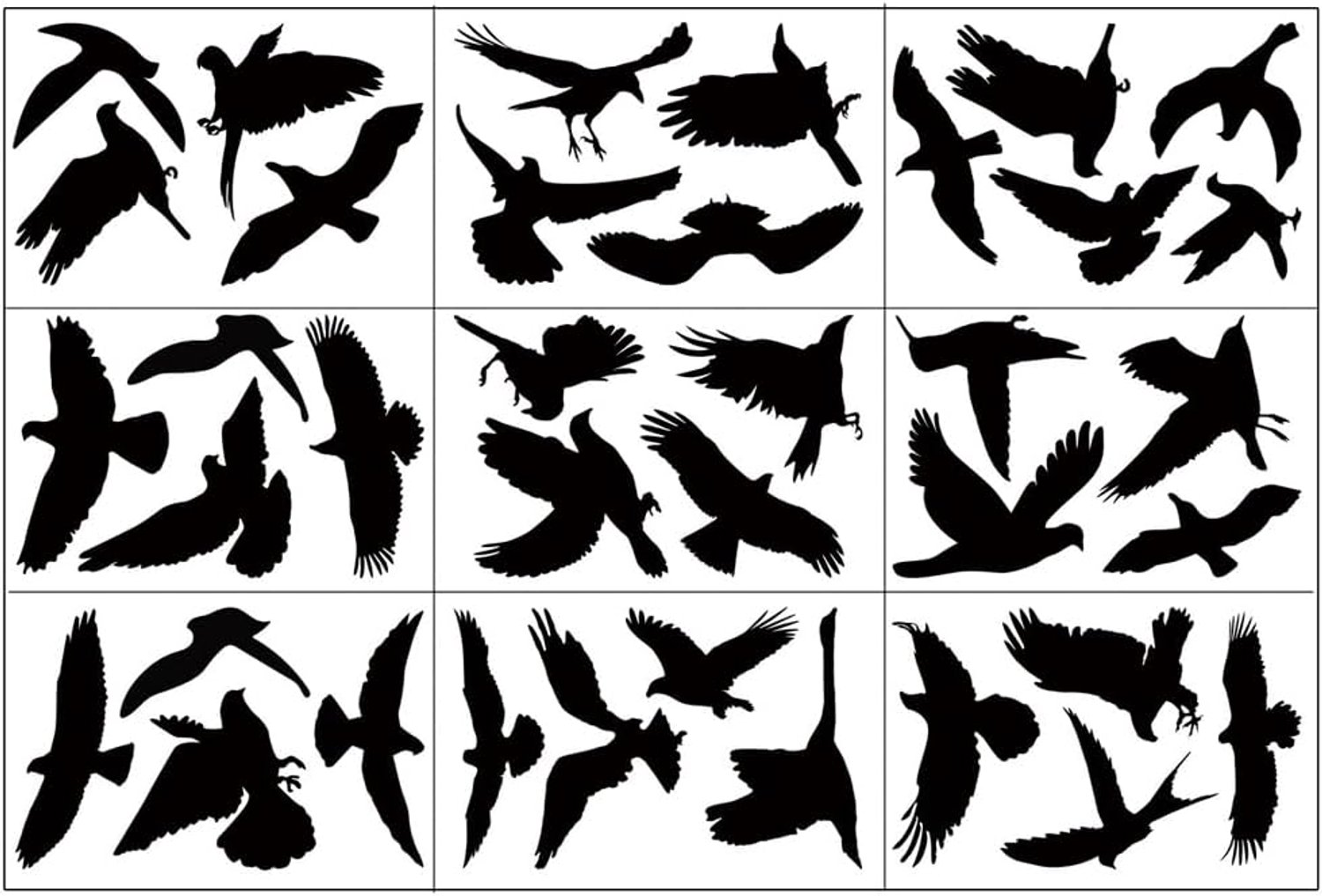 SnelShoppen - Raamsticker Vogelbescherming - Zwarte Botsingsstickers voor Ramen - Decoratieve Kleeffolie voor Glasplaten - Bescherming tegen Vogelbots