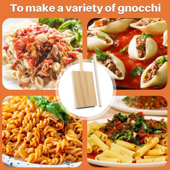 SnelShoppen - Gnocchi Bord Houten Pasta Board met Houten Stokken voor Gnocchi en Pasta Vormen, Inclusief Pastasnijwielen en Deegslicer, Keuken Accesso van Snelshoppen — afbeelding 3