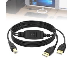 Aicharynic B Printer Cable, 2x USB-A to USB-B Cable with Tilt Button, 2-in-1 Cable Splitter, 2.5m
