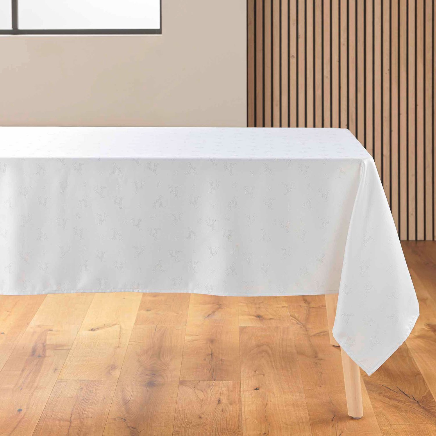 Douceur d'intérieur - Jacquard tafelkleed met zilveren decoratie YARN, wit, 140 x 250 cm